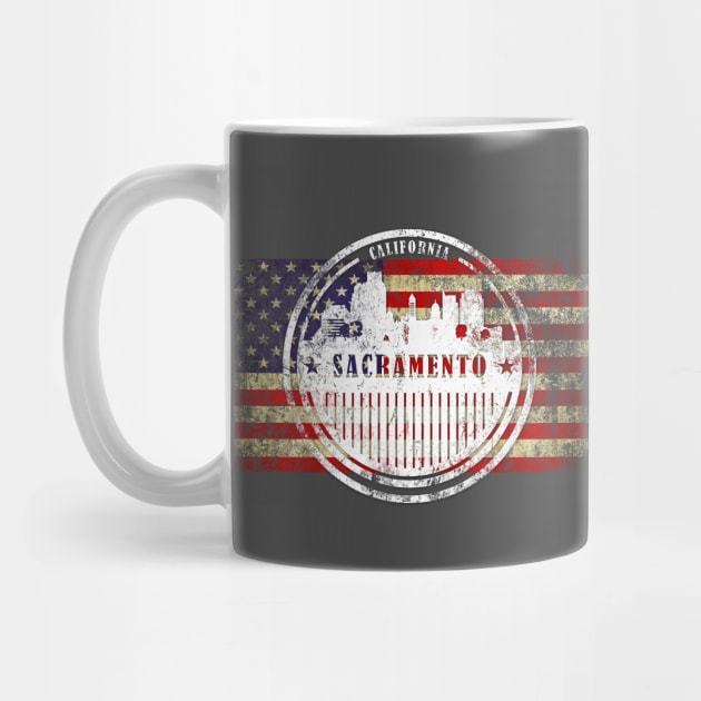 Sacramento City  silhouette with American flag by DimDom